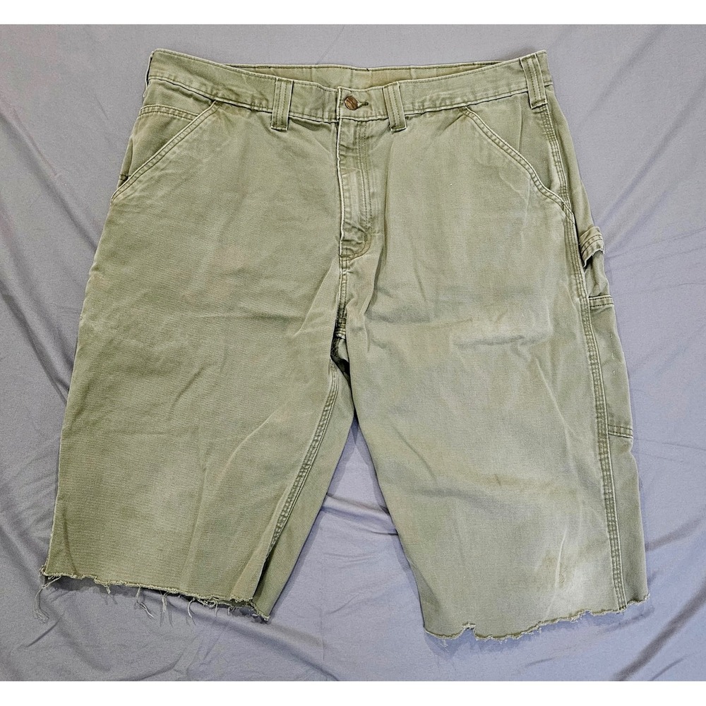 Carhartt Carpenter Shorts Mens 38 Green Distressed cut off Raw Hem B324 Workwear